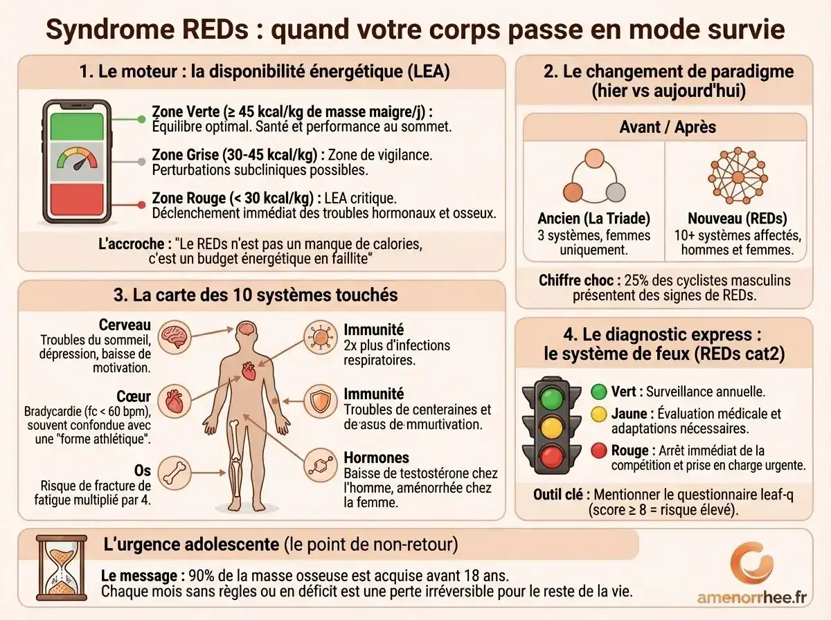 Syndrome REDs définition officielle IOC : 10 systèmes corporels affectés par le déficit énergétique chez le sportif.